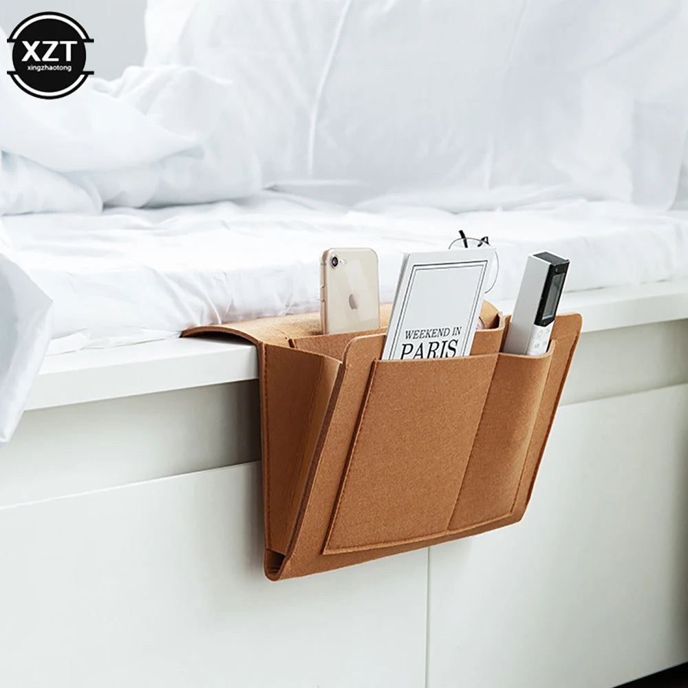 1Pc Felt Bedside Storage Organizer Phone Book Magazine Holder Pockets Hanging Storage Bag Baby Tissue Box for Bed Sofa Side Pouc